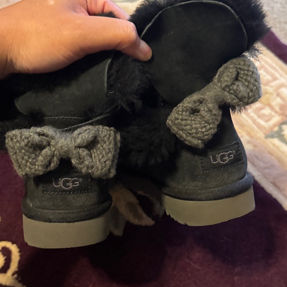 UGG Black Boots with Gray Bow